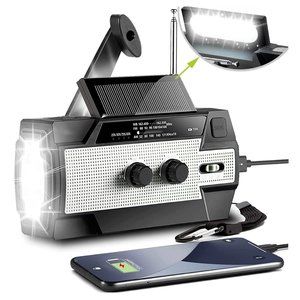 Weather Radio Solar Hand Crank Radio Power Bank, USB Charger, Reading Lamp, SOS